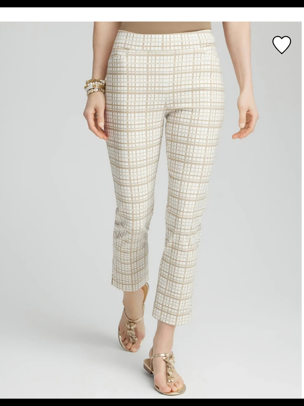 Chico's Cream and Beige Plaid Cropped Pants Brigitte 000